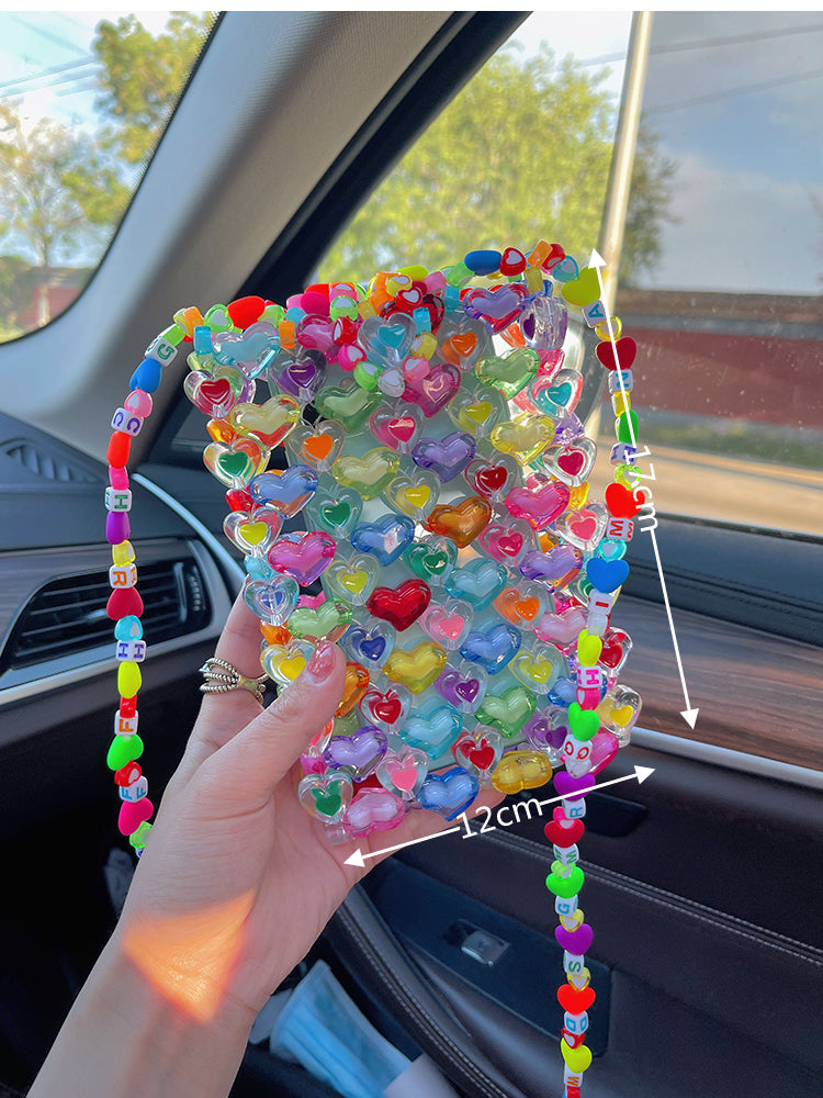 Colorful Contrast Color Love Beaded Handbag