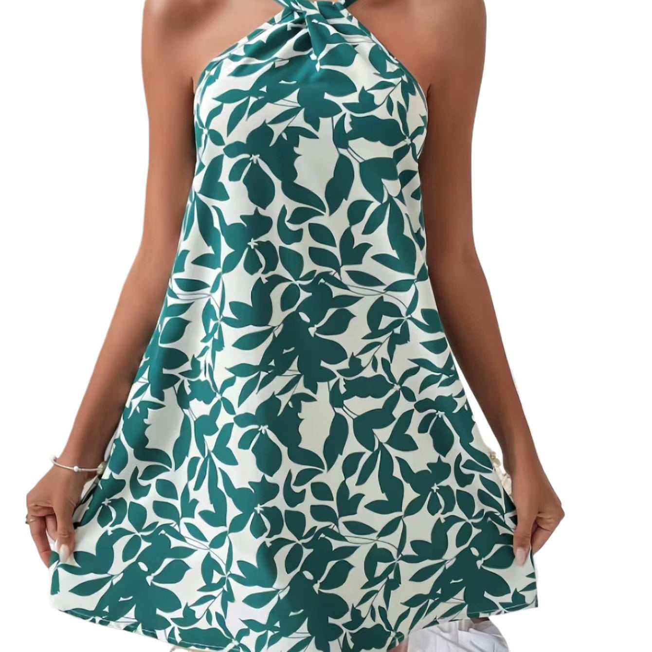 Women's Halterneck Printed Skirt Sleeveless Dress