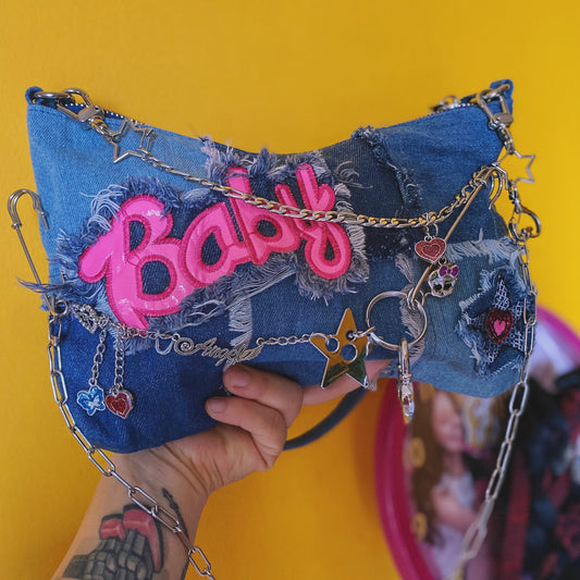 Denim Patchwork Spice Retro Street Underarm Taske Flerlags Kæde