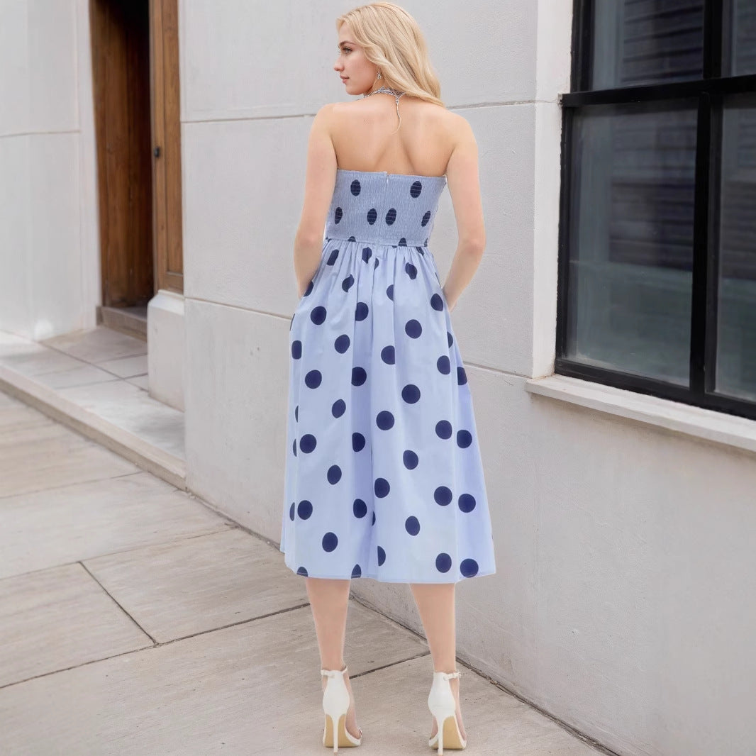 Elegant Polka-dot Sleeveless Slimming Dress