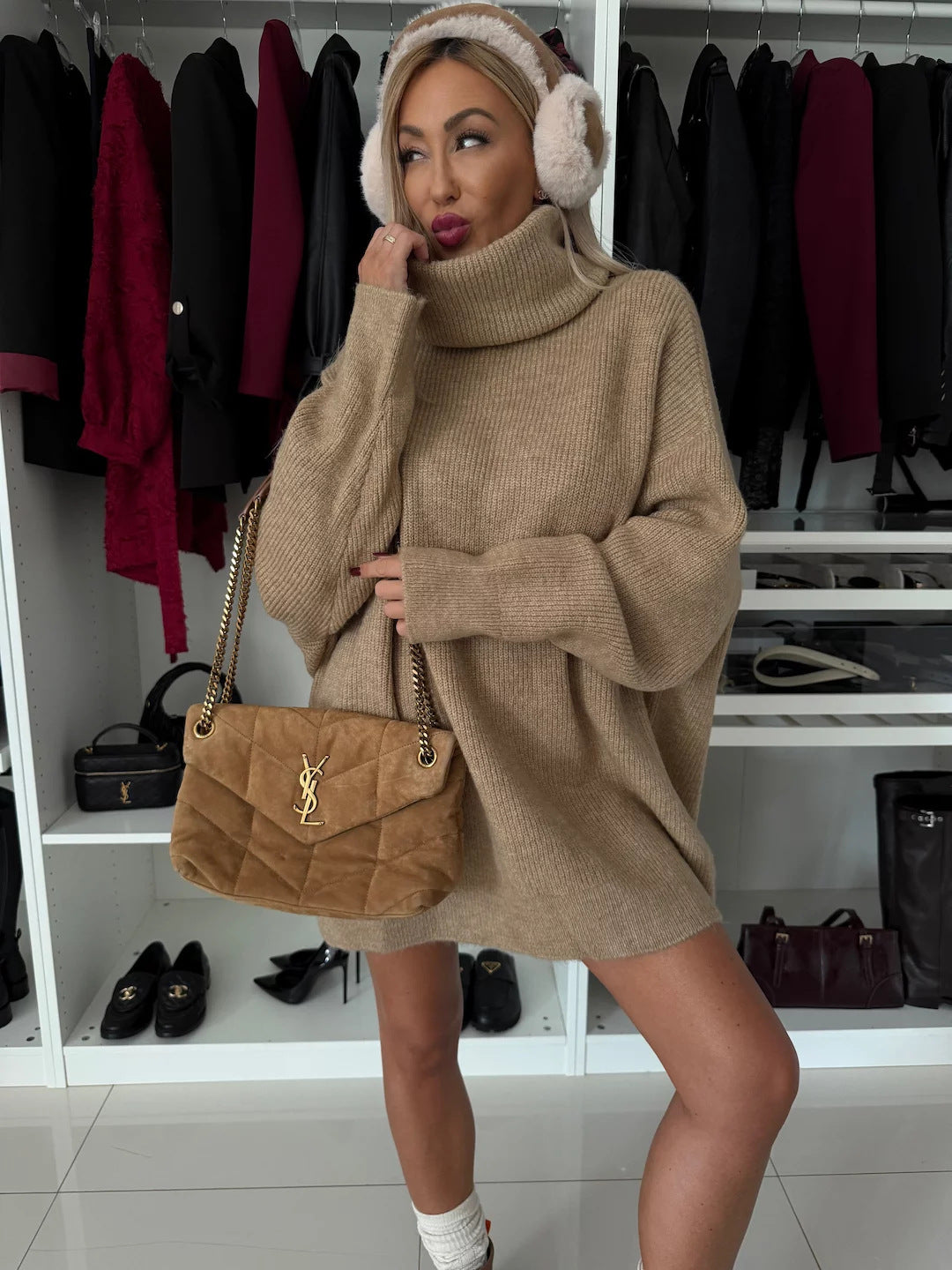 Women's Turtleneck Long Sleeve Knitted Long Sweater