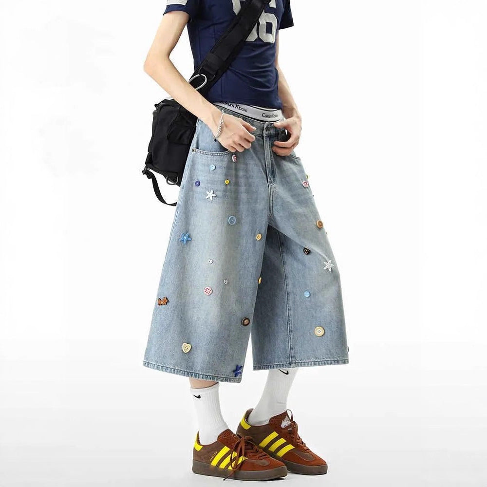 Womens Retro Washed Light Blue Cropped Denim Jeans In American Style