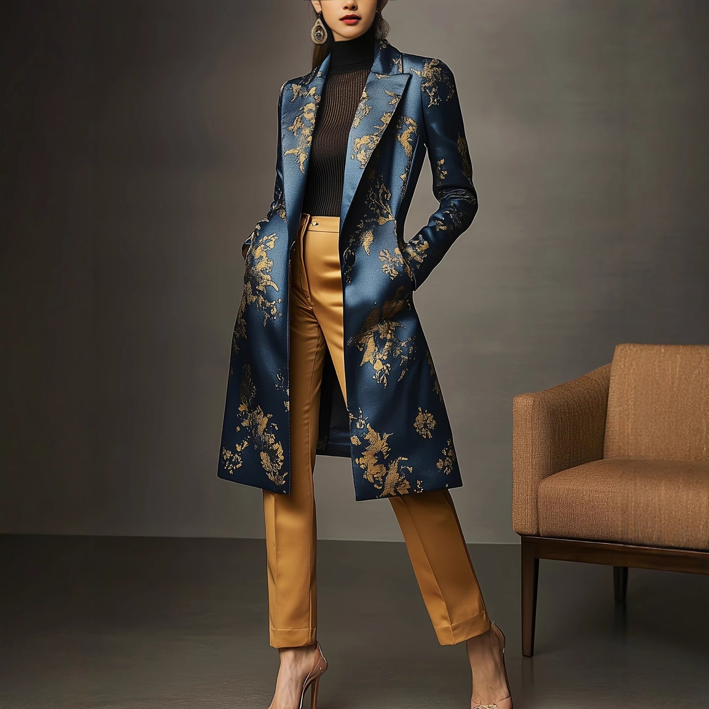 Women's Elegant And Fashionable Satin Printed Jacket