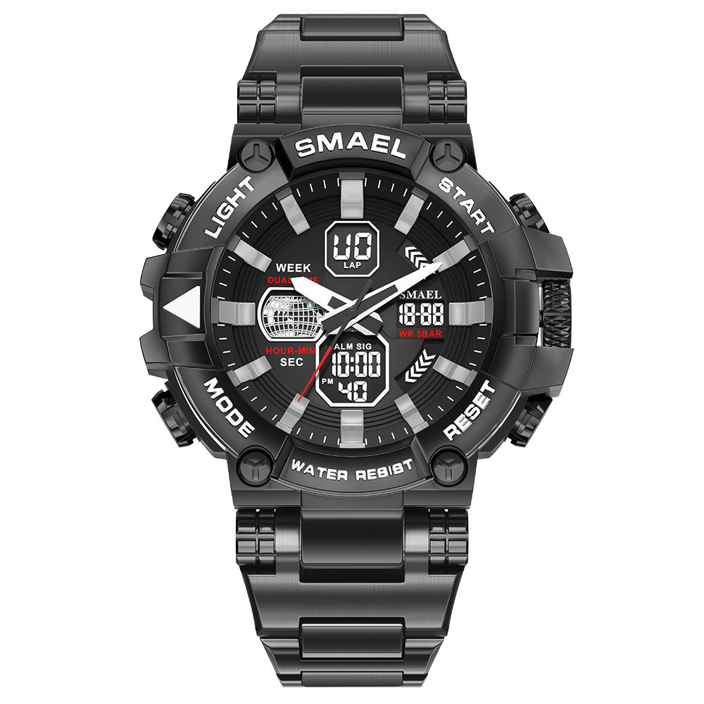 Men's Luminous Timing Stainless Steel Alloy Double Display Electronic Watch
