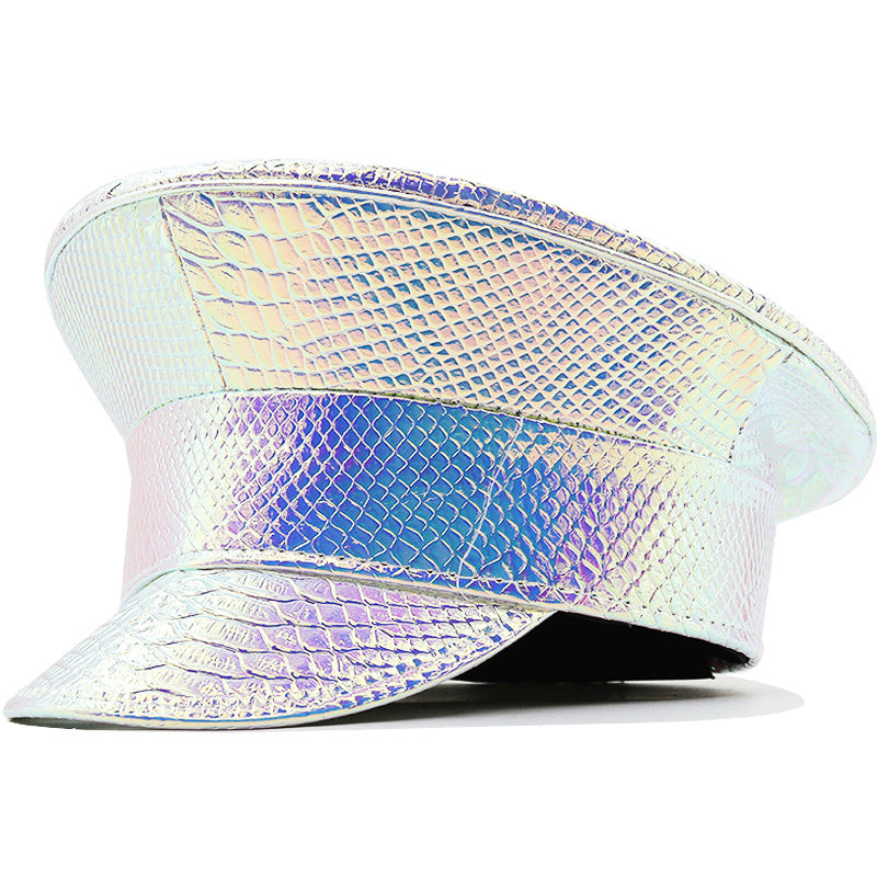 Laser Patent Leather Flat-top Cap Women's Party