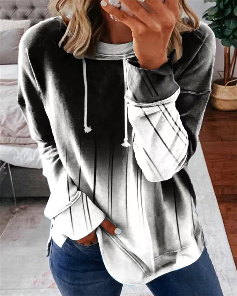 Rundhalset Løs Gradientprint Casual Sweatshirt