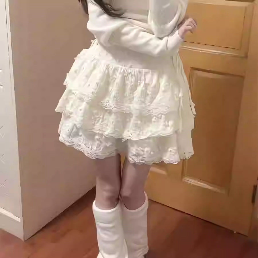 Autumn And Winter Sweet Gentle Long Sleeve Pullover Top Short Skirt