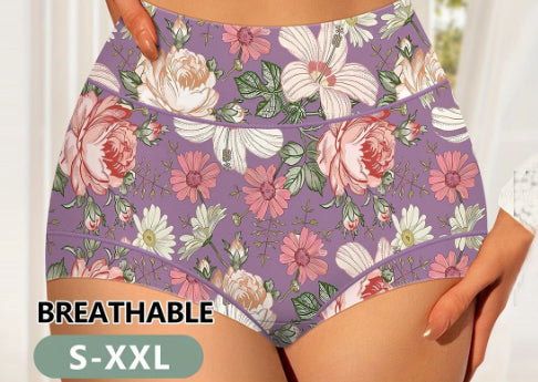 Floral Print Belly Contracting Women's Underwear High Waist