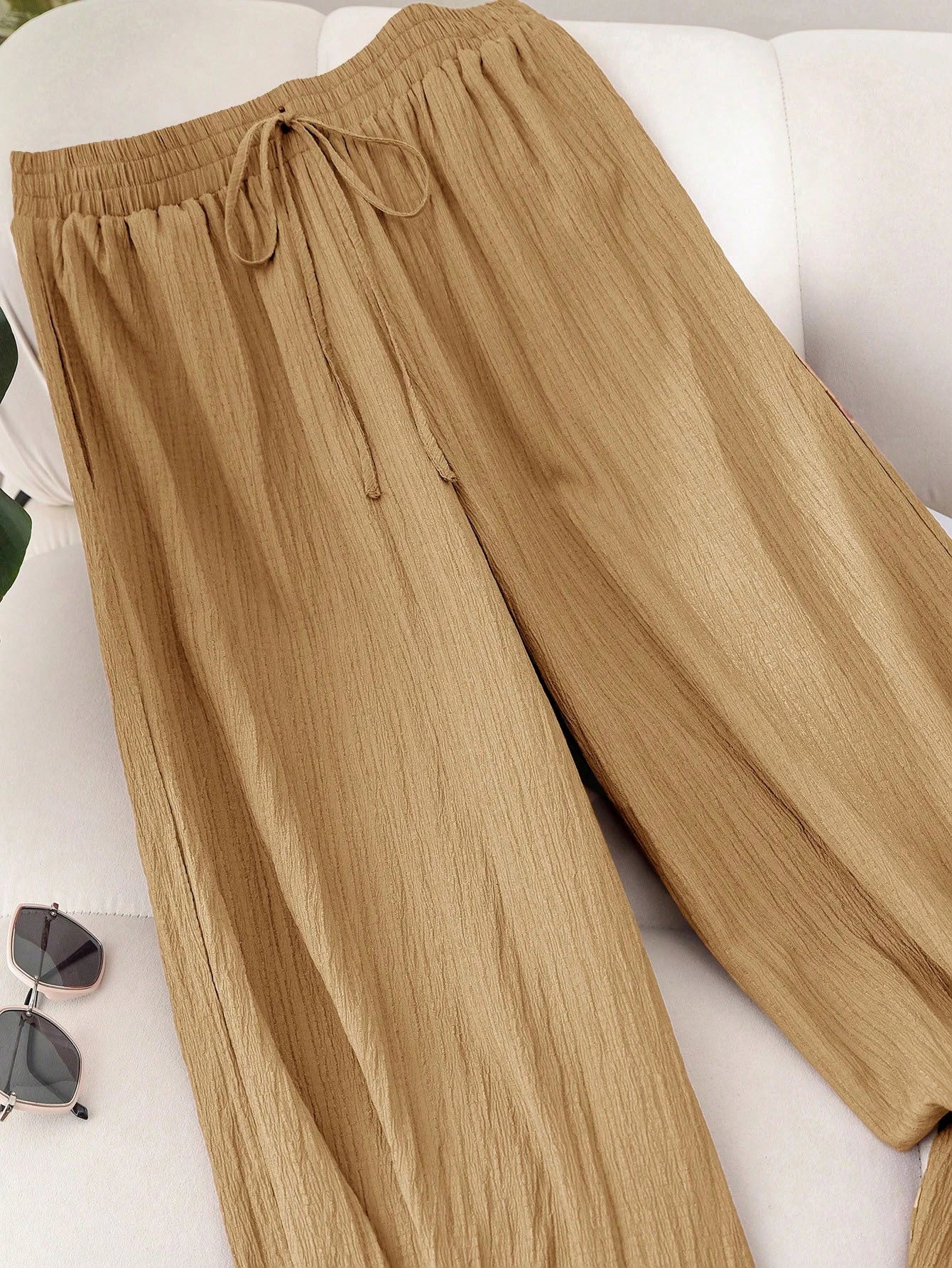 Elastic Waist Wide Leg Pants Cotton Loose Trousers