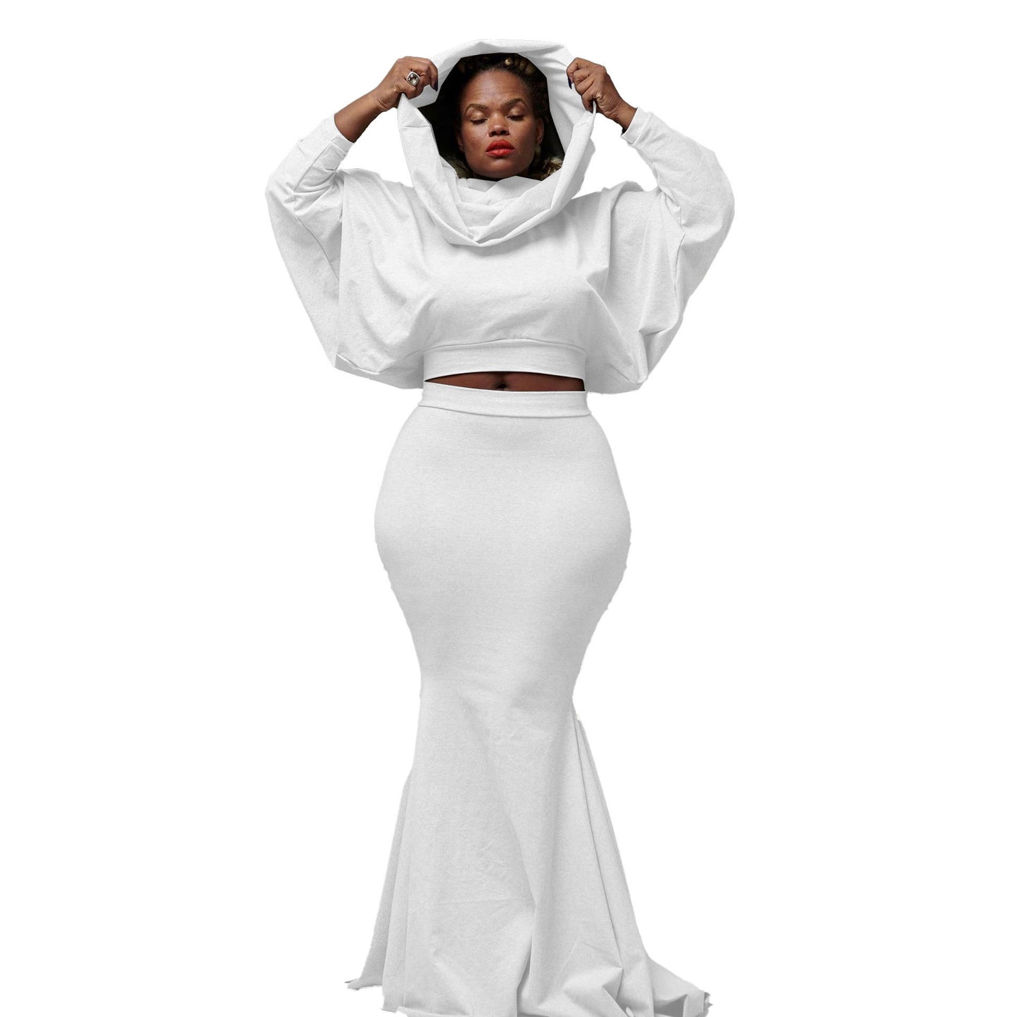European And American Fitted Hooded Fishtail Dress Set