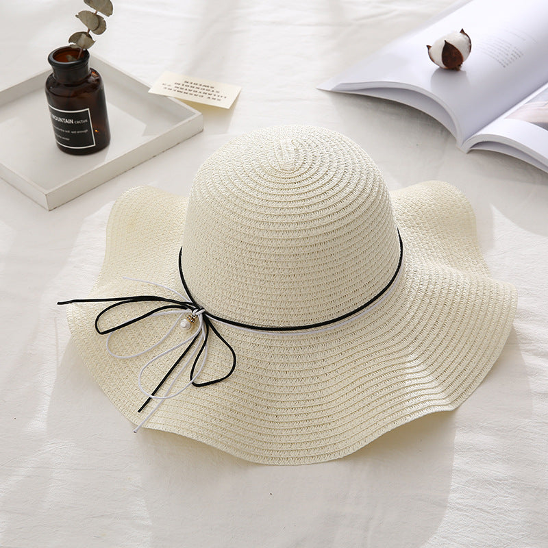 Women's Wavy Edge Big Brim Straw Hat Korean Travel