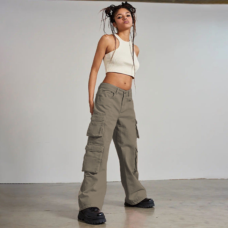 Multi-pocket Workwear Trousers Hipster Old Loose Wide Leg