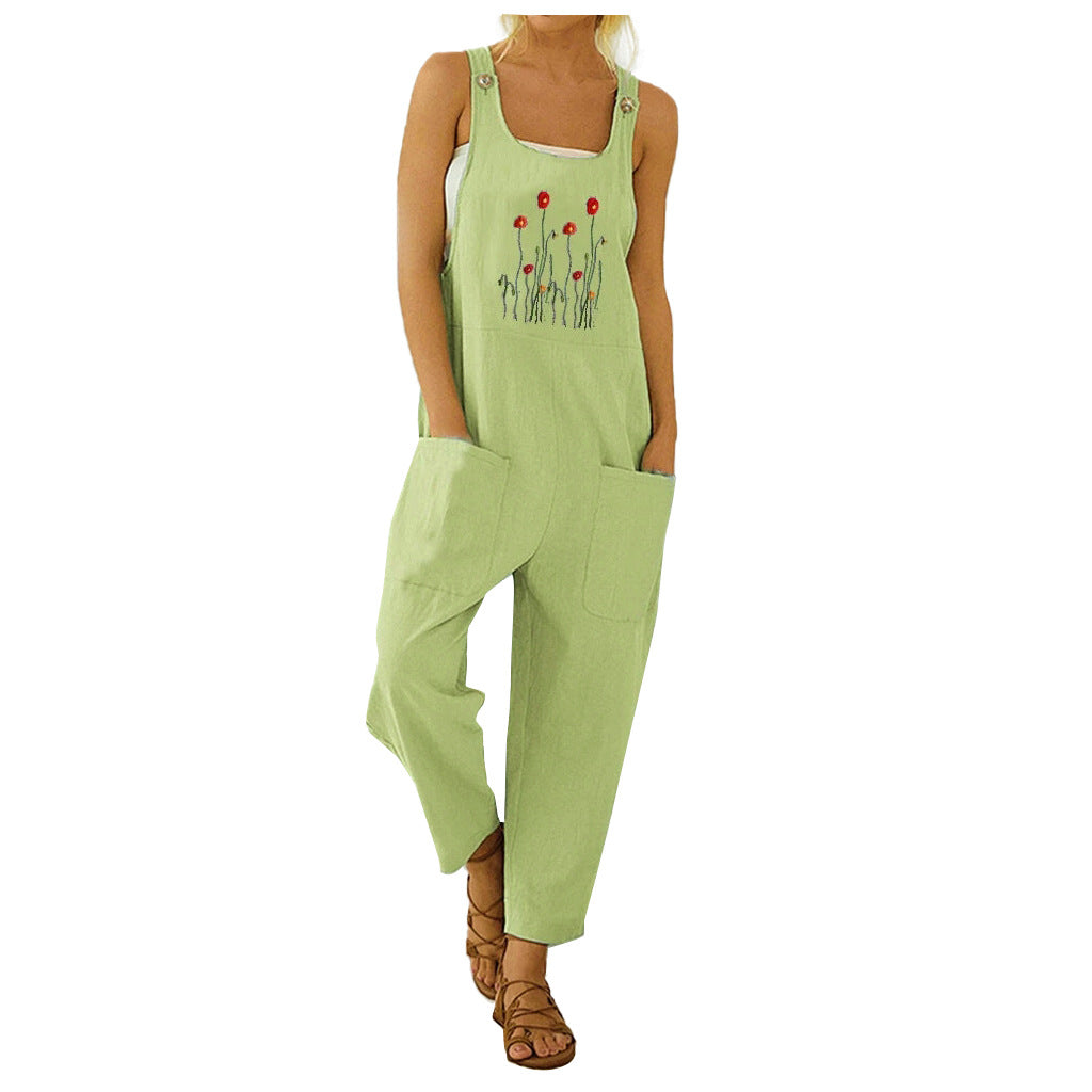 Workwear Overalls Loose Embroidered Casual Pants Women's Overalls With Suspenders