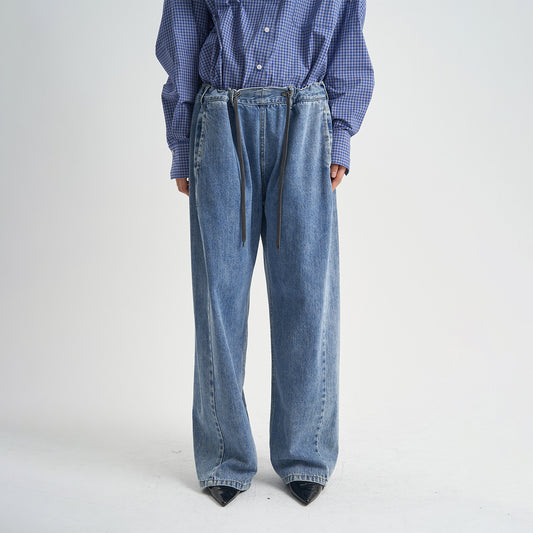 Loose Washed-out Straight High Waist Jeans For Women