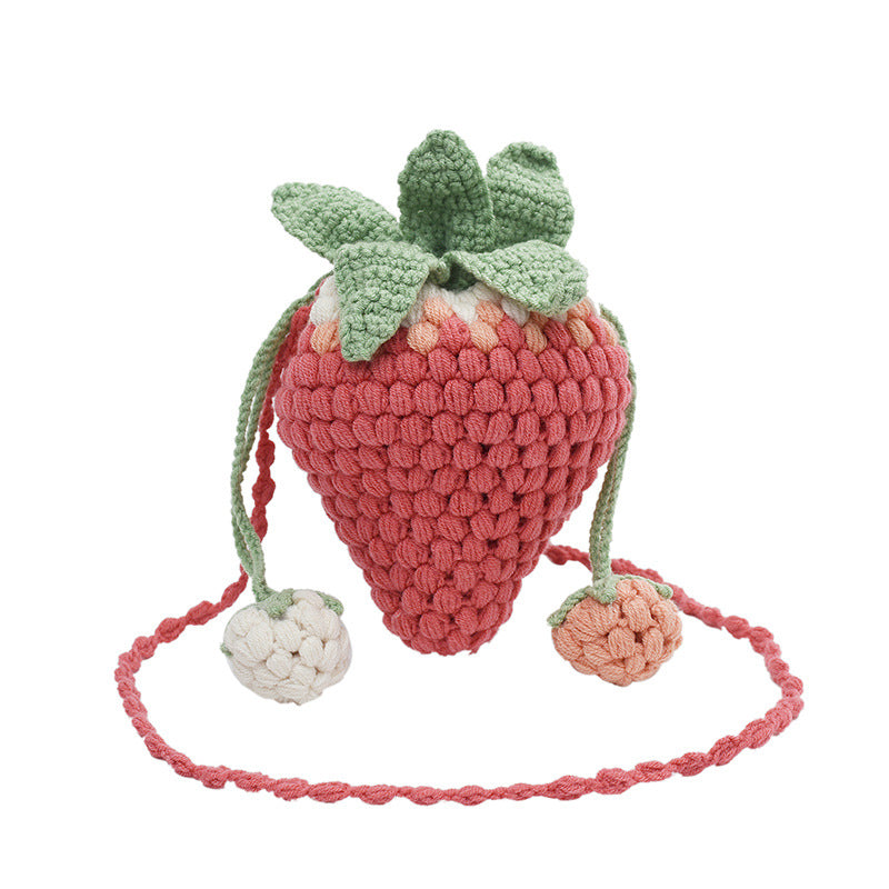 One-shoulder Crossbody Knitted Cartoon Strawberry Bucket Bag