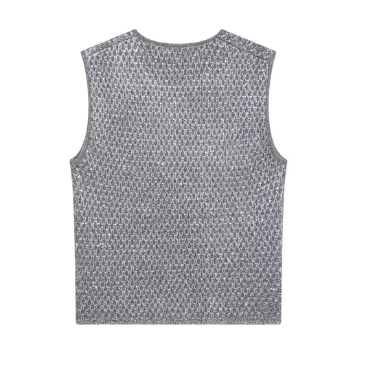European And American Women's Beads Decoration Metallic Yarn Knitted Top