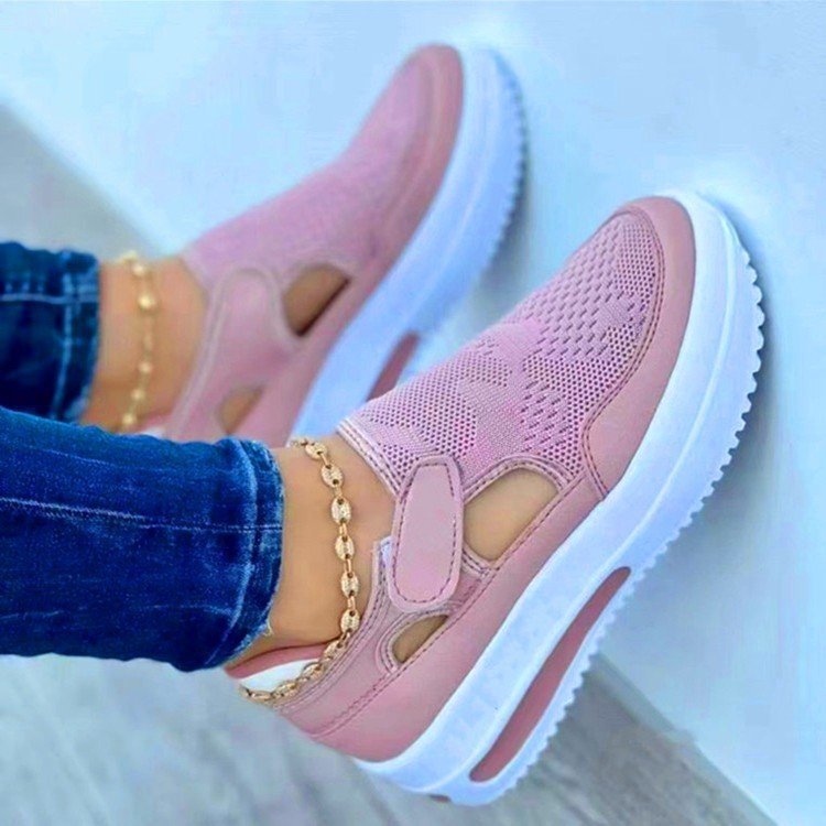 Flat Fly Knit Breathable Velcro Casual Mesh Shoes