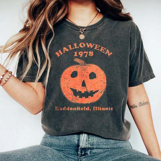 Washed Vintage Cotton Halloween Horror Print Top