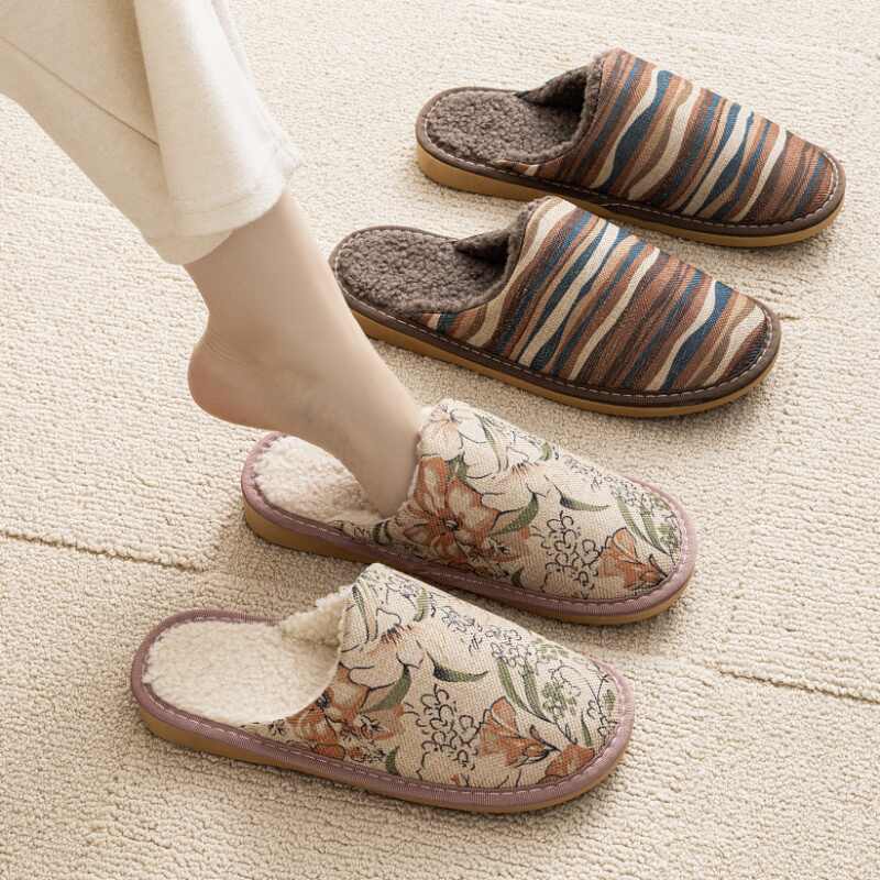 Warm Winter Linen Surface Household Cotton Slippers