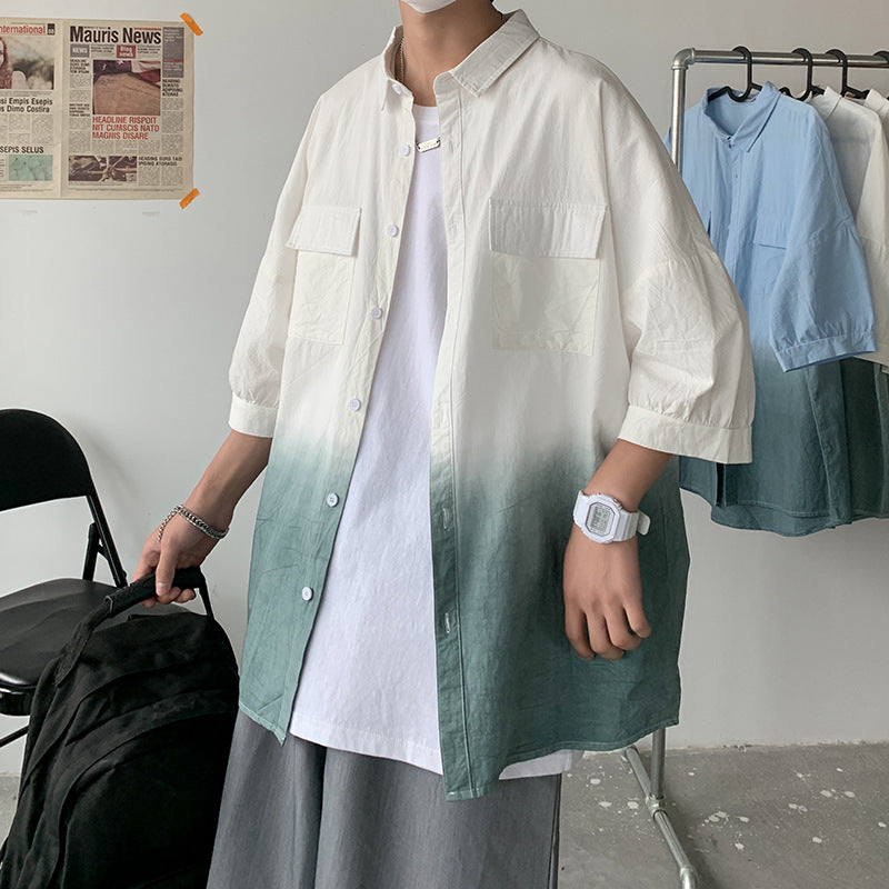 Men's Trendy Personality Gradient Short-sleeved Shirt