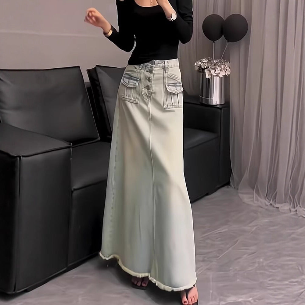 Womens Fashionable Casual Denim Long Skirt