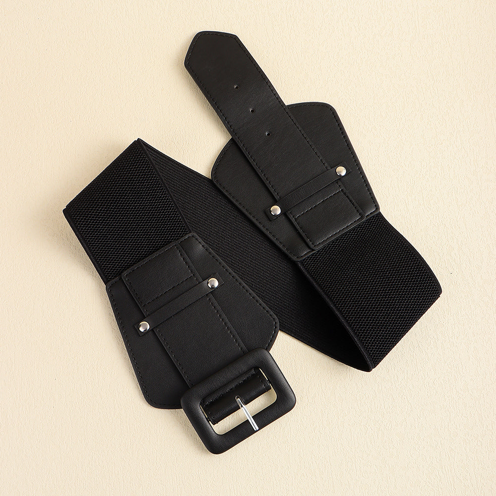 New Women's Punk Retro Black Cool Wide Waist Sealing Elastic Elastic Elastic Needle Buckle 100 Belt With Skirt Corset Waist Belt