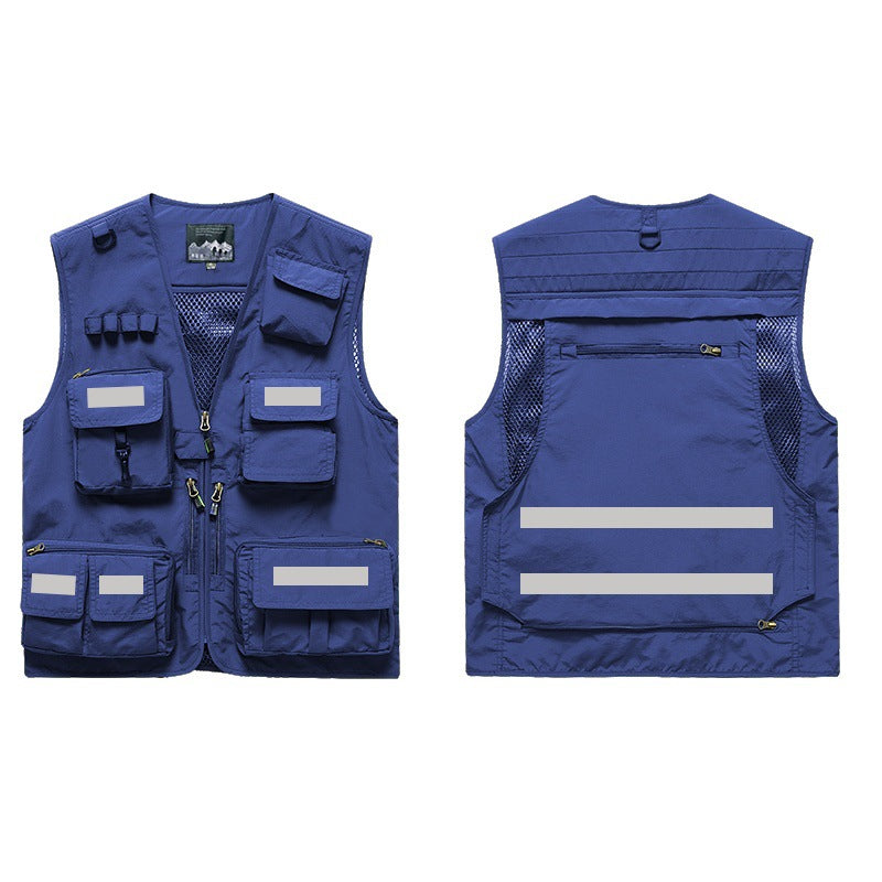 Mens And Womens Workwear Vest With Reflective Strips And Multiple Pockets