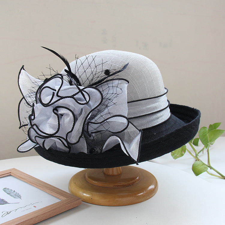 Top Hat Curling Women's Lightweight Linen Curling Flower Sun Hat