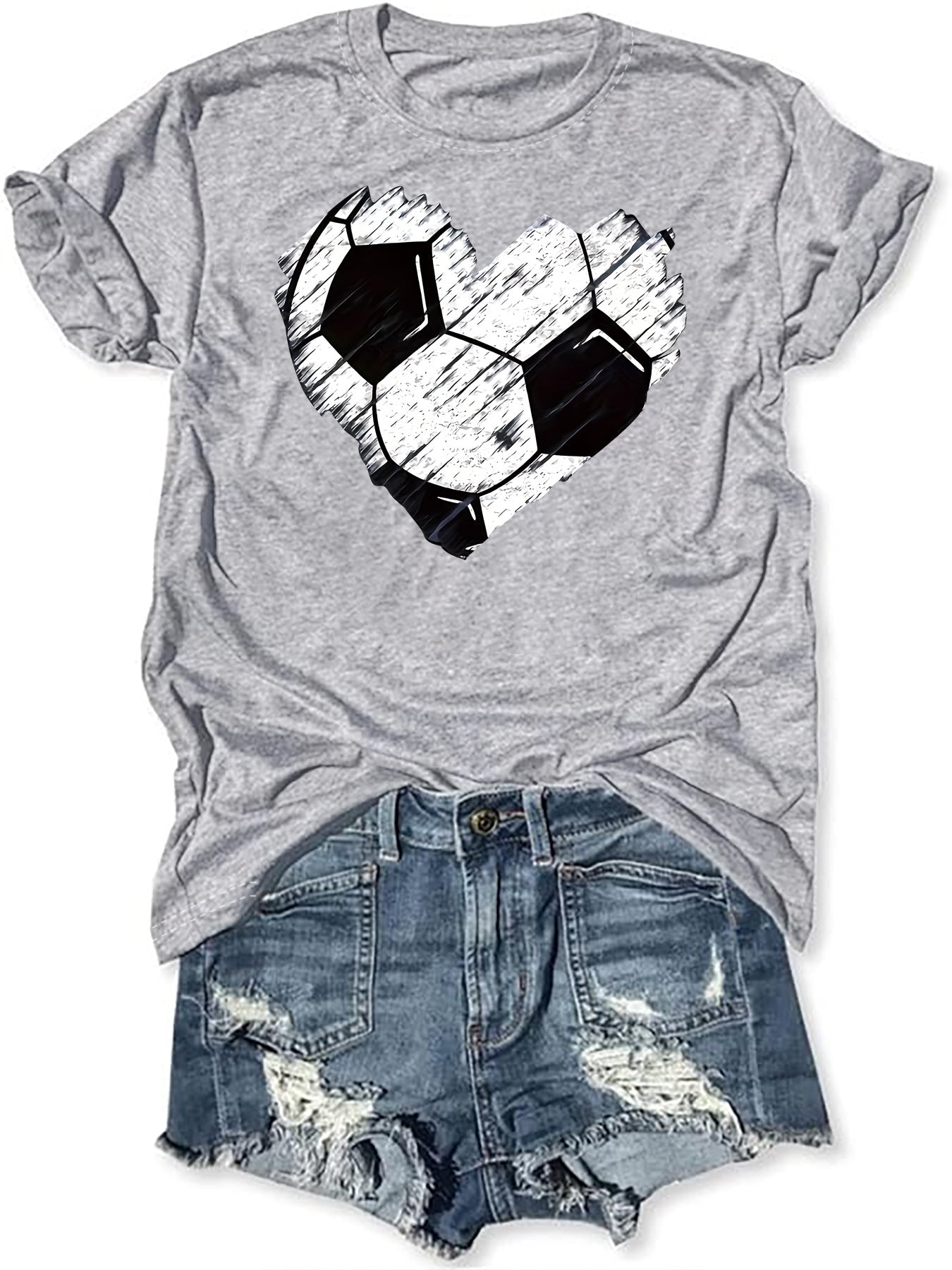 Personalized Love Football Pattern Printed Color Round Neck Short Sleeve