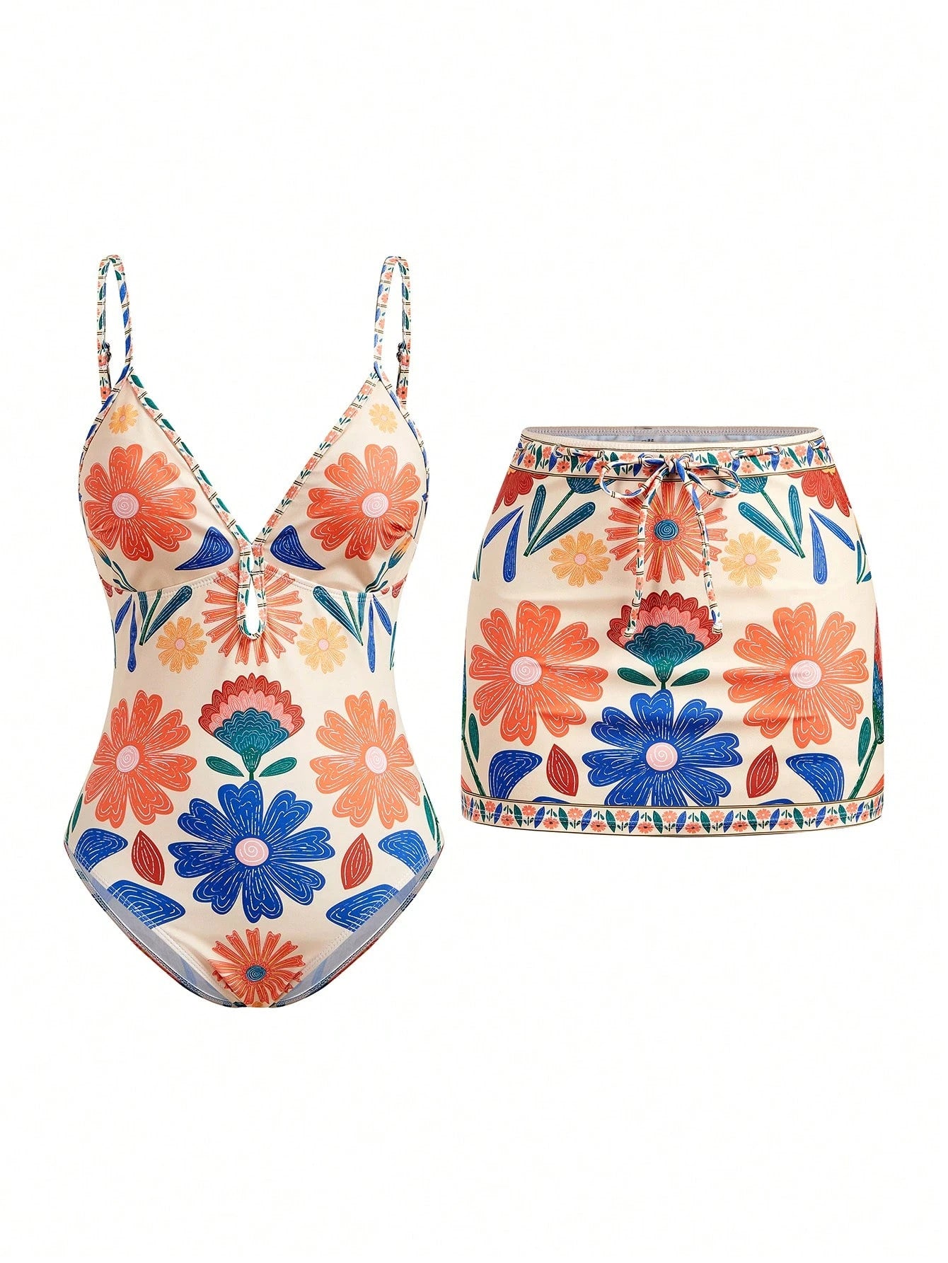 Womens Flowy Bohemian Printed Strap Holiday-Style Fashion Swimsuit