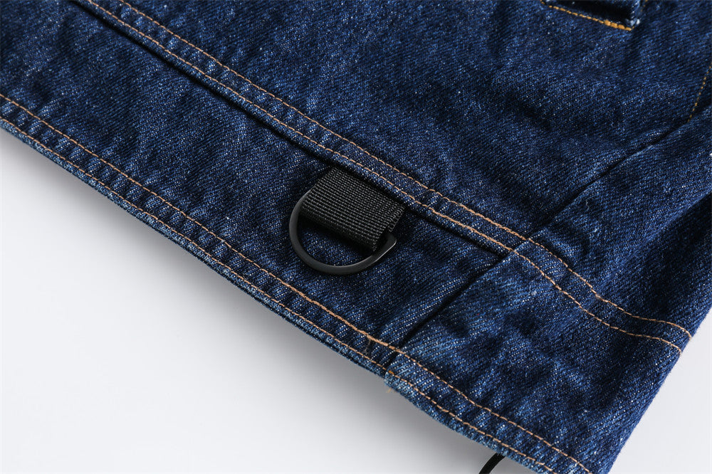Color Matching Stitching Denim Baggy Coat Men's