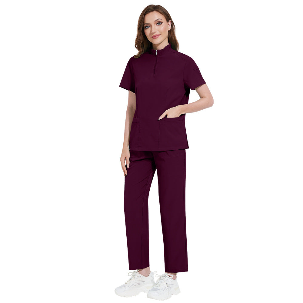 Solid-color Stand-up Collar ICU Nurse Pants