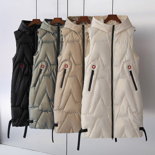 Women's Fashion Down Padded Long Vest Hooded