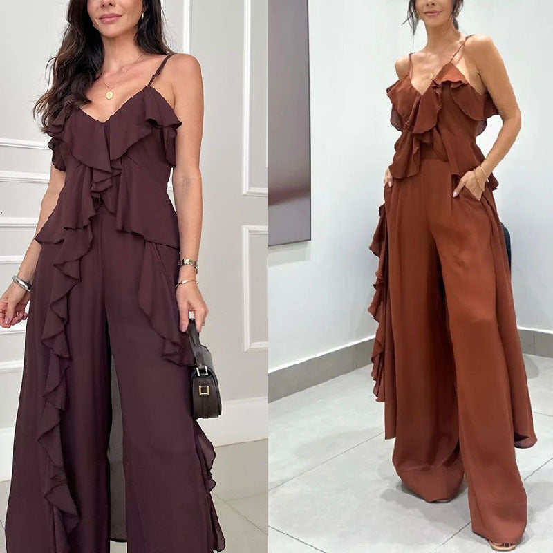 Women's Solid Color Top And Straight Pants Two-piece Set