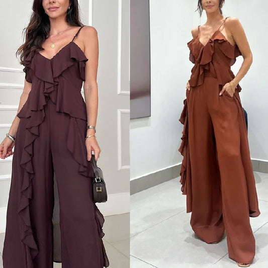 Women's Solid Color Top And Straight Pants Two-piece Set