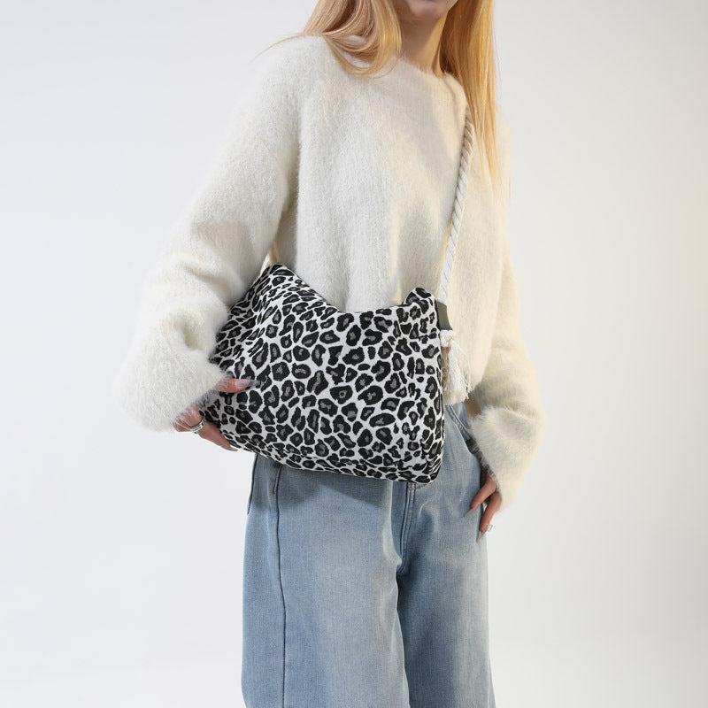 Printet Skuldertaske Mode Leopardprint Stor Kapacitet Crossbody Dametaske