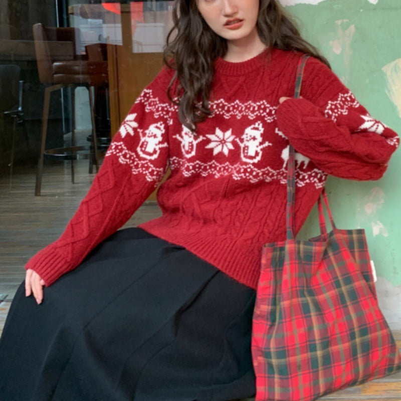 New Loose Christmas Jacquard Geometric Sweater