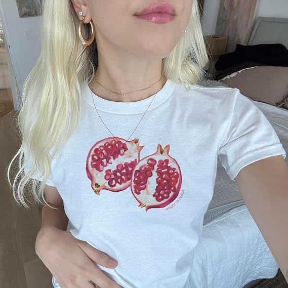 American Retro Crew Neck T-shirt Letter Print Navel