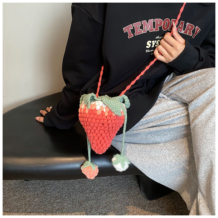 Crocheted Wool Strawberry Bag Cute