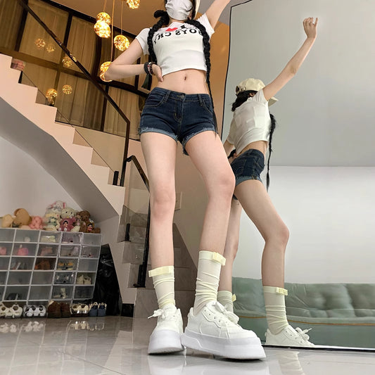Summer American-style Vintage Denim Shorts For Women