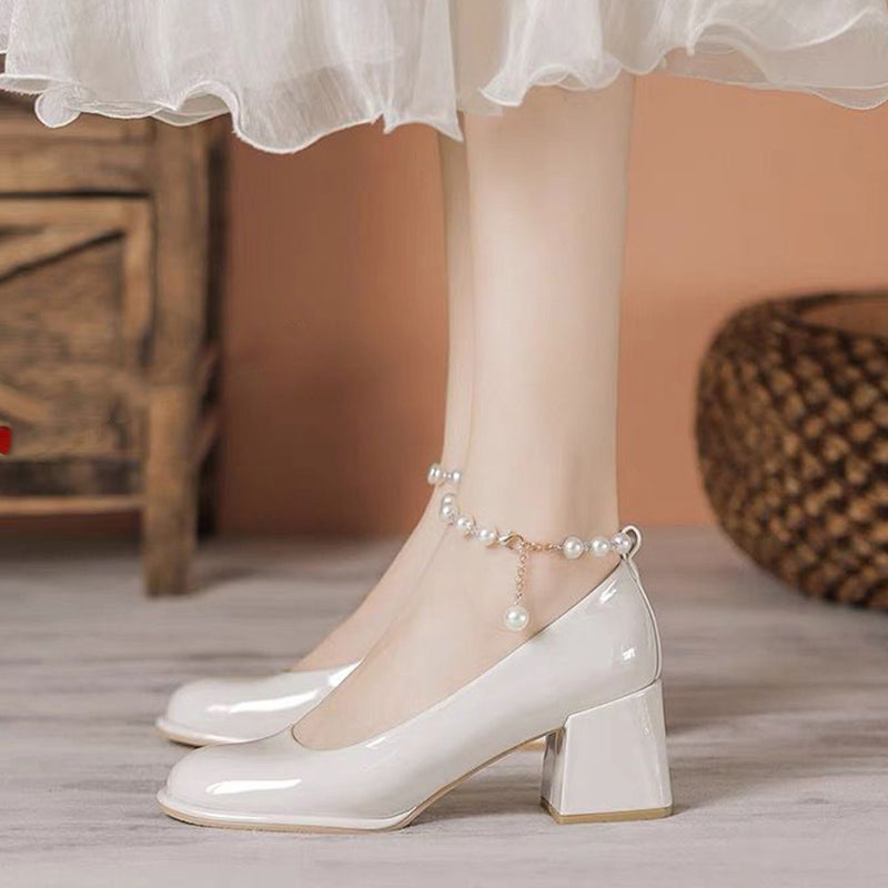 Women's Shallow Mouth High Heel Square Toe Spring New Mary Jane Shoes