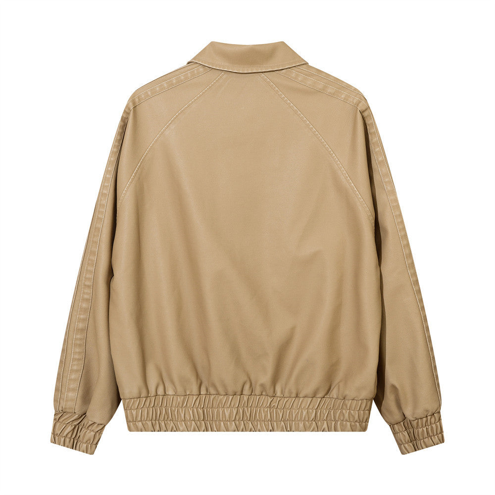 Letter Embroidery Pu Leather Coat Men
