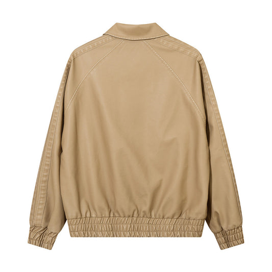 Letter Embroidery Pu Leather Coat Men