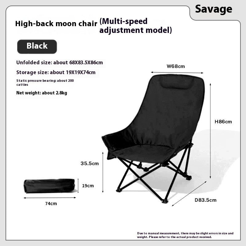 High Back Moon Chair Folding Carbon Steel Chair Outdoor Camping Fishing Adjustable Heightened Backrest