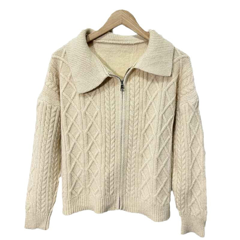Women's Korean-style Lapel Cable-knit Sweater Coat
