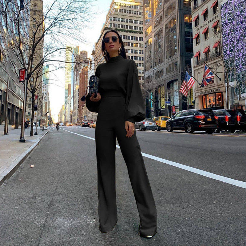Womens Stylish Wide-leg Long-sleeve Jumpsuit