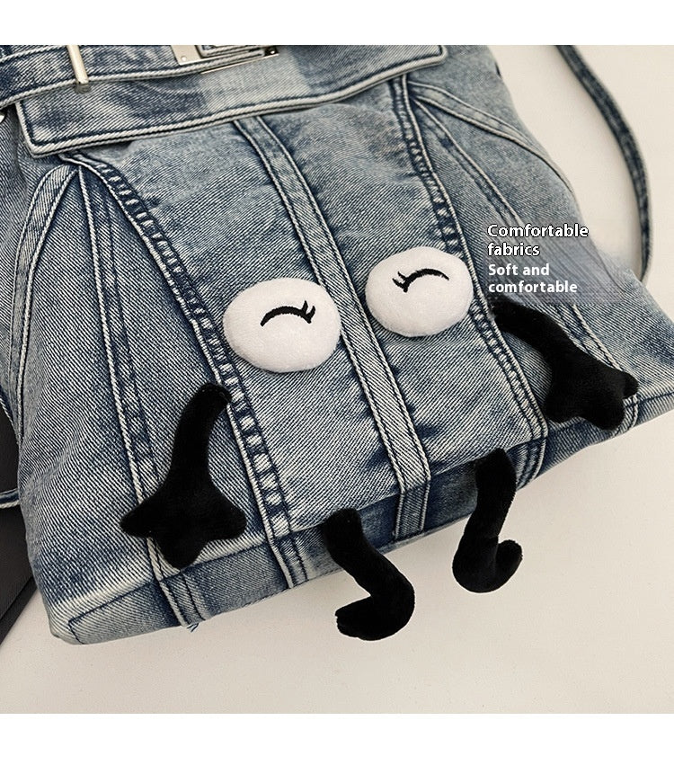 Retro Washed Denim Backpack Design Sense