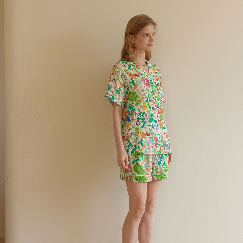 Bamboo-cotton Yarn Printed Pajama Set Loungewear