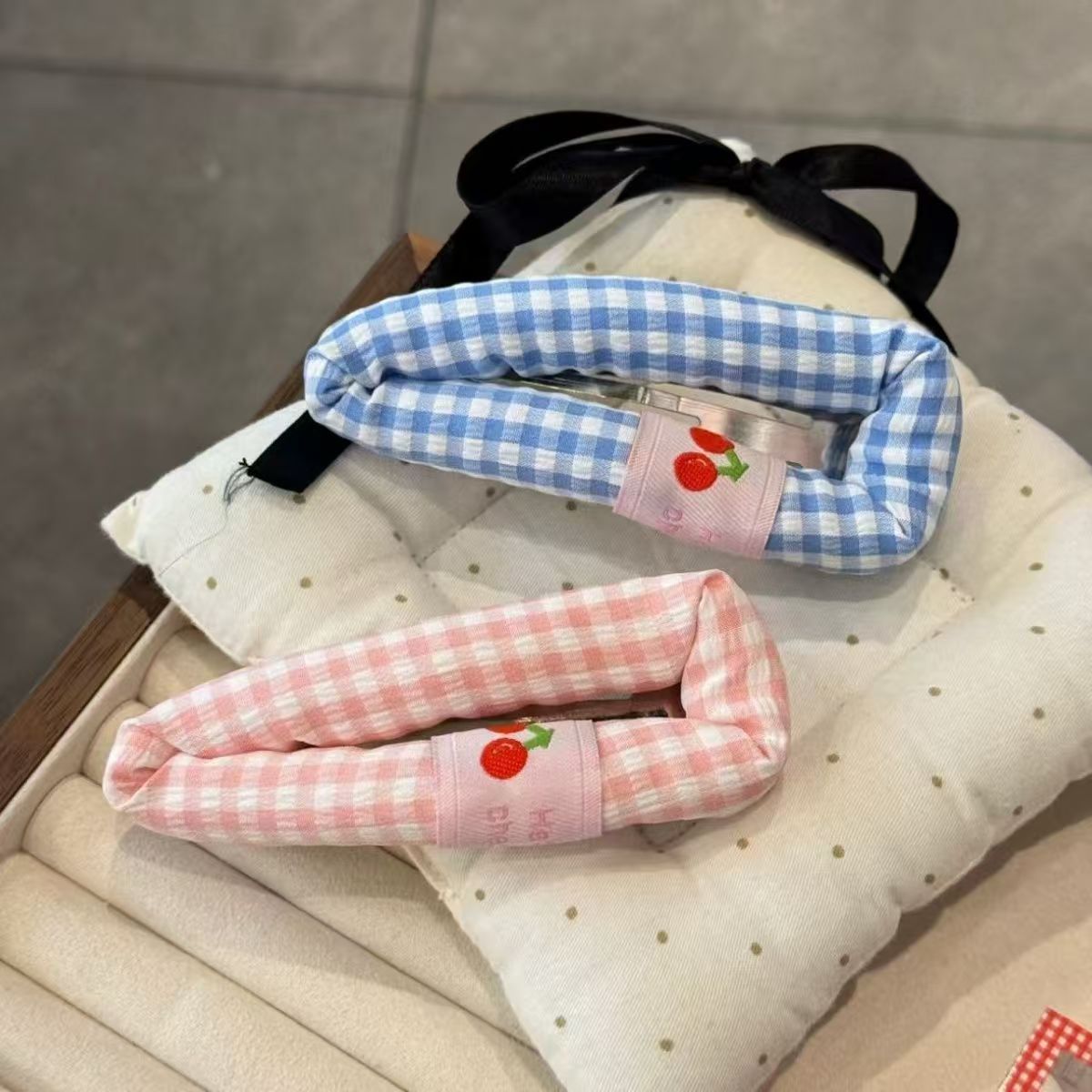 Cute Plaid Cherry Barrettes Girl Forehead Broken Hair