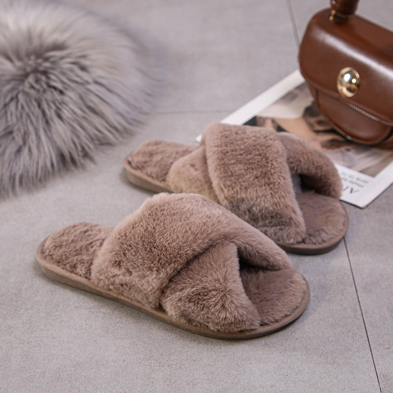 Fashion Cross Plush Casual Rainbow Slippers